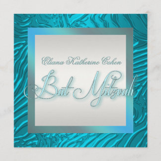 Convites de Bat Mitzvah Azul Teal Zebra