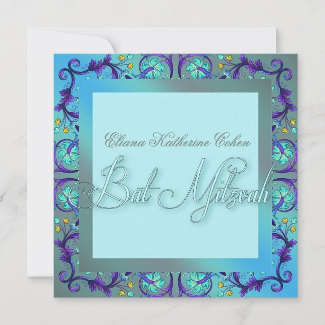 Convites de Bat Mitzvah Azul Turquesa (Frente)