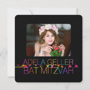 Convites de bat mitzvah com tipografia neons da Pi