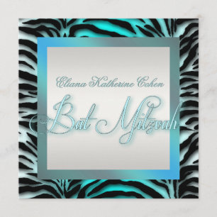 Convites de Bat Mitzvah de Zebra Azul Turquesa