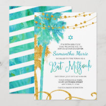 Convites de Bat Mitzvah na Praia com Aquarela Dour
