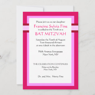 Convites De Bat Mitzvah Rosa Personalizados