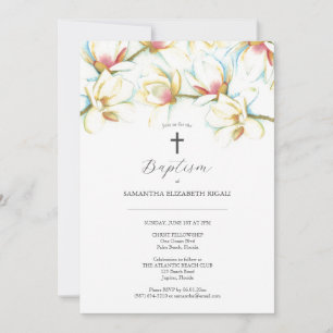 Convites de Batismo Aquarela Flores de Magnólia