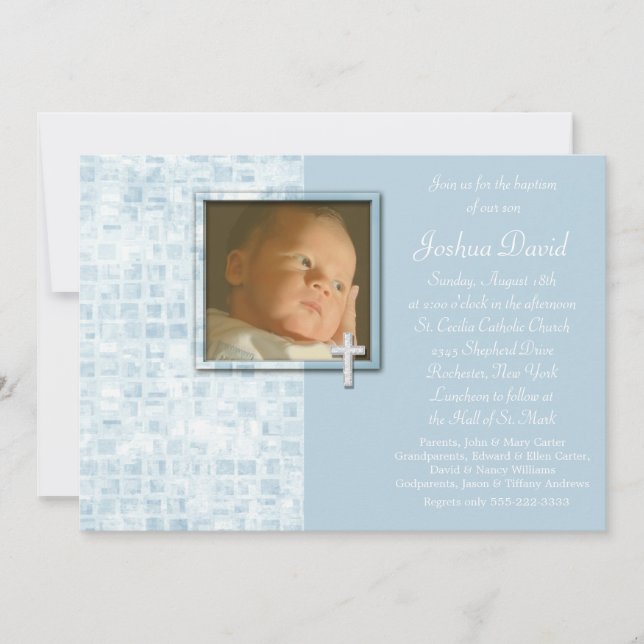 Convites de Batismo com Foto Baby Blue (Frente)