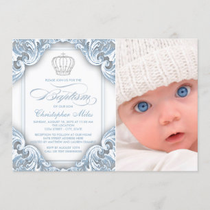 Convites de Batismo Coroa Príncipe Baby Blue