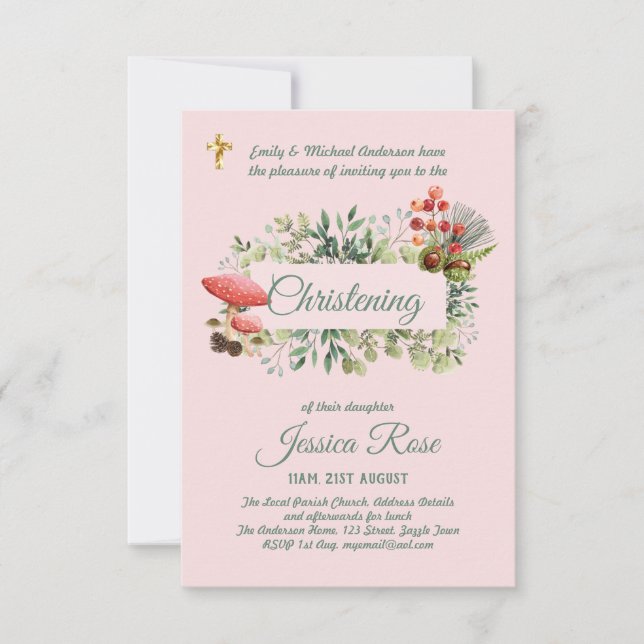 Convites de Batismo para Meninas da Floresta (Frente)