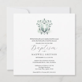 Convites de Batismo Quadrados Sage Green Crest