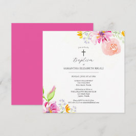 Convites de Batismo Rosa para Flores Meninas