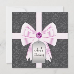 Convites de Batizado Bebê Rosa Preto Damask