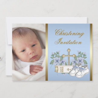 Convites de Batizado com Foto de Bebê Menino Azul