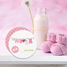 Convites De Bebê Em Linha De Fechamento {Rosa}