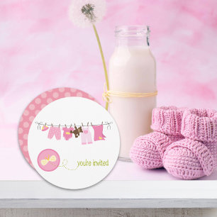 Convites De Bebê Em Linha De Fechamento {Rosa}