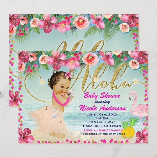 Convites de Bebê Retrô Havaiano Aloha Baby Shower (Frente/Verso)