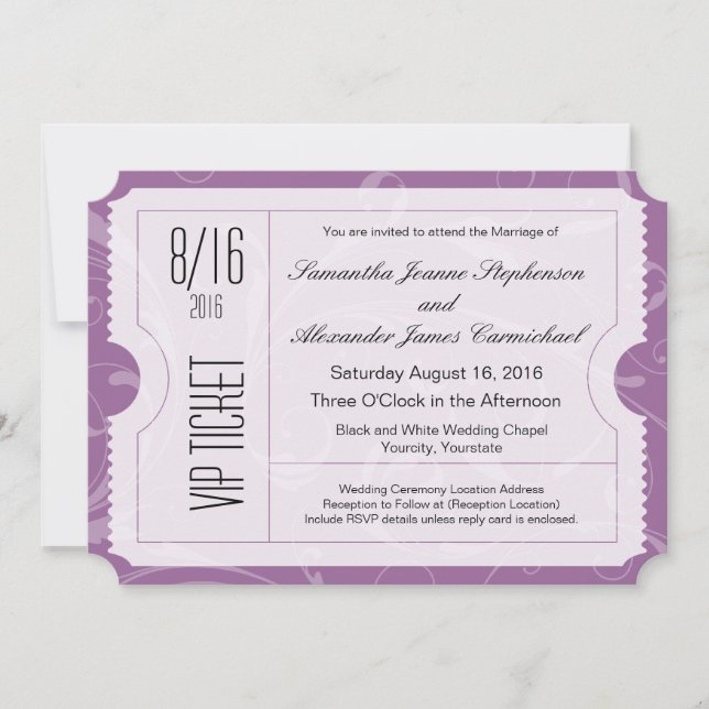 Convites de Bilhete de Casamento VIP Roxo (Frente)