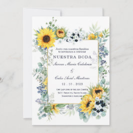 Convites De Boda Azul Marino y Girasol