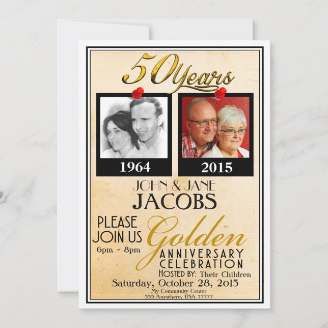 Convites de Bodas de Ouro 50 Anos de Casamento (Frente)