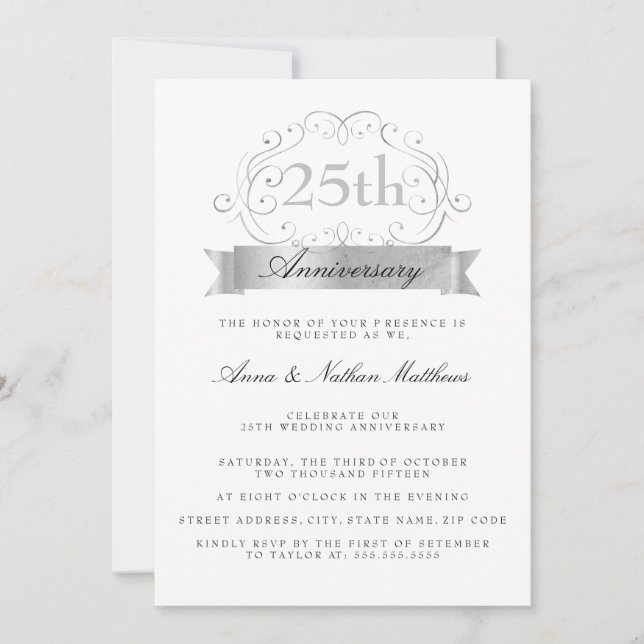 Convites de Bodas de Prata 25º Aniversário (Frente)