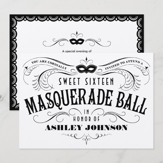 Convites De Bola De Mascarada Shiny Silver Sweet 1 (Frente/Verso)