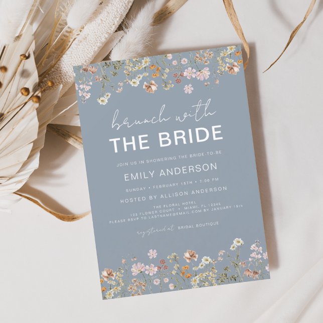 Convites de Bridal de Flor Selvagem de Dusty Blue  (Criador carregado)