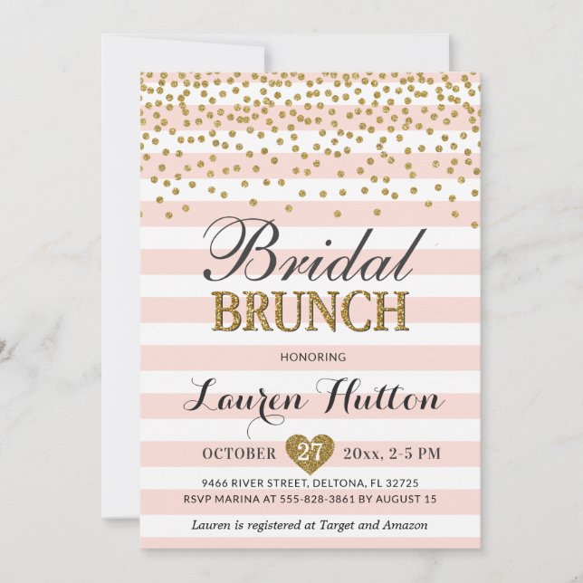 Convites de Cartões de Brunch Nupcial em Ouro Rosa (Frente)