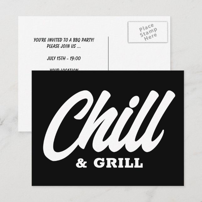 Convites de cartões postais para festa de BBQ Chil (Frente/Verso)