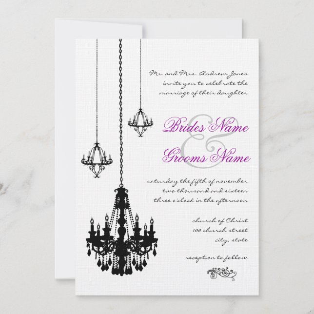 Convites de Casamento 3 Lustres Pretos (Frente)