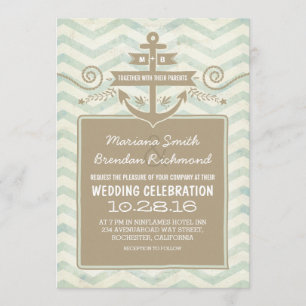 Convites de casamento à âncora náutica Chevron