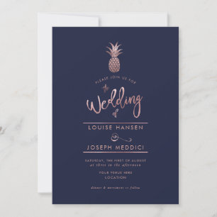 Convites de Casamento Abacaxi em Dourado Rosado + 
