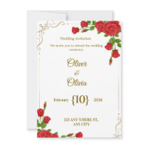 Convites de casamento adornados com rosas vermelha