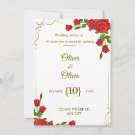 Convites de casamento adornados com rosas vermelha