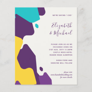 Convites de casamento Amarelos de Teal Roxo Abstra