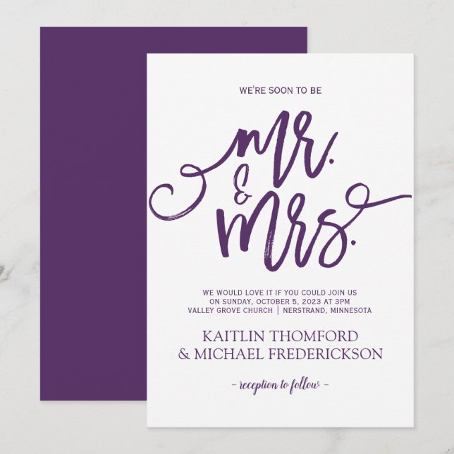Convites de Casamento Ameixa / Roxo | Script Pince (Frente/Verso)