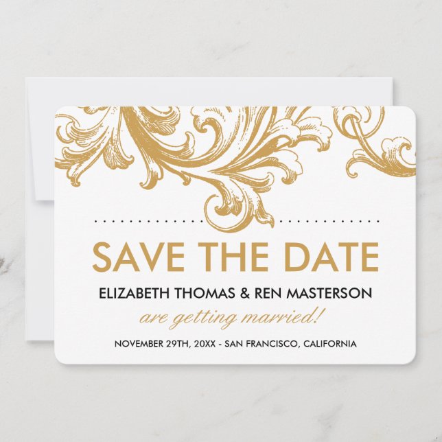 Convites de casamento Antigo Ouro Floral (Frente)