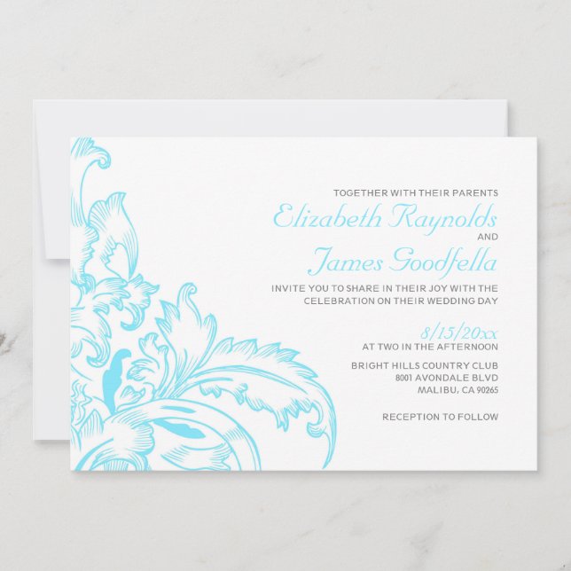 Convites de Casamento Aqua Flourish (Frente)