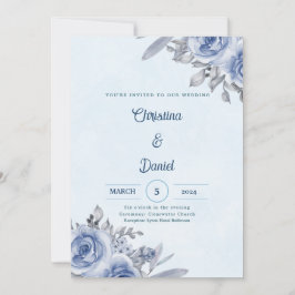Convites de Casamento Aquarela Rosas Azuis