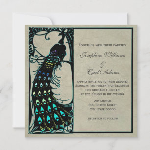 Convites de Casamento Art Nouveau Pavão Vintage