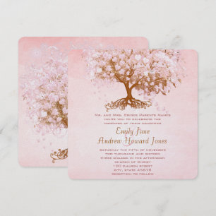 Convites de Casamento Árvore Coração Rosa Dogwood 