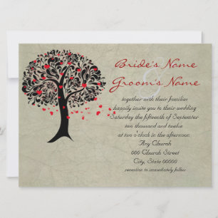 Convites de Casamento Árvore Vintage de Corações V