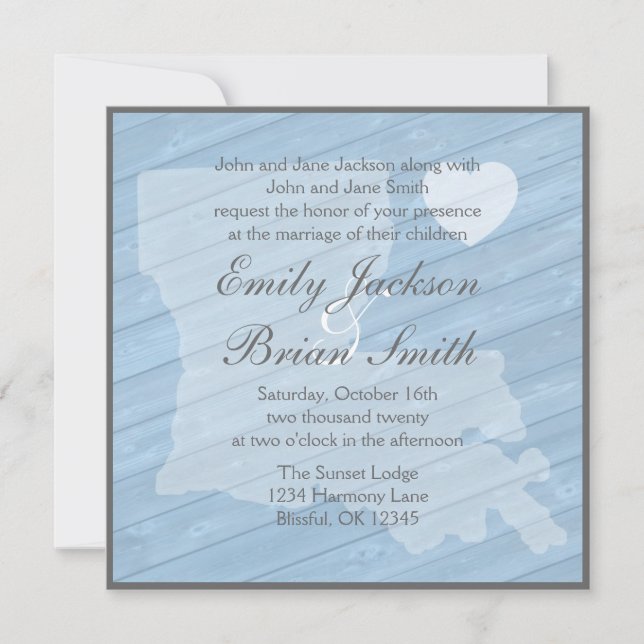Convites de casamento azuis da Louisiana (Frente)