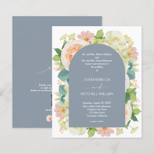 Convites de casamento Azuis Dusty com Código QR Fl