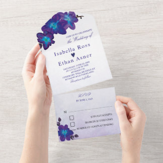 Convites de Casamento Azuis e Roxos