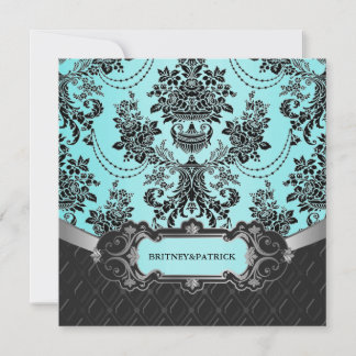 Convites de Casamento Azul de Damasco Preto