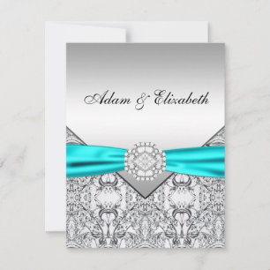Convites de Casamento Azul Teal Prata Elegantes