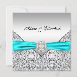 Convites de Casamento Azul Teal Prata Elegantes