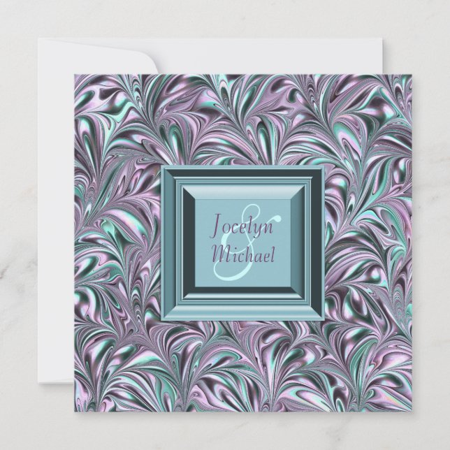 Convites de Casamento Azul Turquesa Lavanda (Frente)