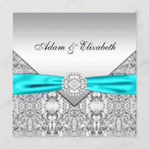 Convites de Casamento Azul Turquesa Prata Elegante