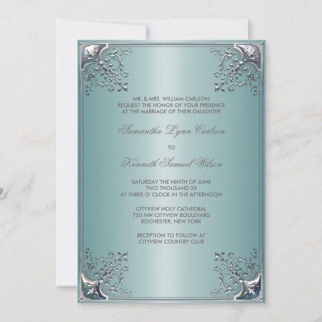 Convites de Casamento Azul Verde Branco (Frente)