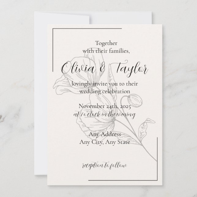 Convites de Casamento Beige Elegance v2 (Frente)