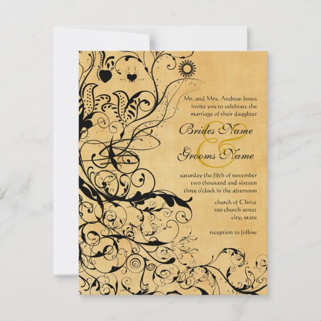 Convites de Casamento Birds & Swirls (Frente)
