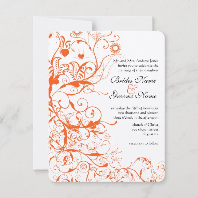 Convites de Casamento Birds & Swirls (Frente)